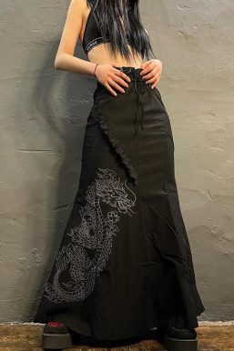 Gothic Dragon Printed Maxi Skirt