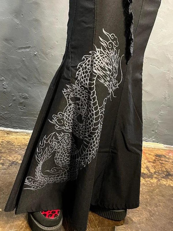 Gothic Dragon Printed Maxi Skirt