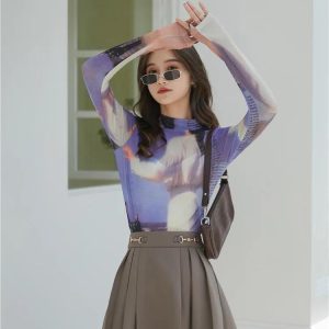 Graphic Women Printed Mesh Top