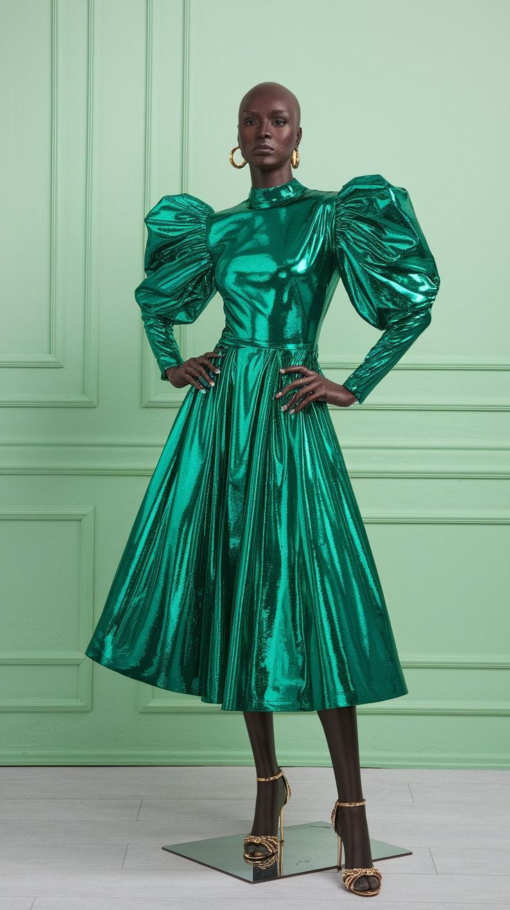 Green Metallic Dress Outfit: Dazzle in Emerald Hues outfit idea
