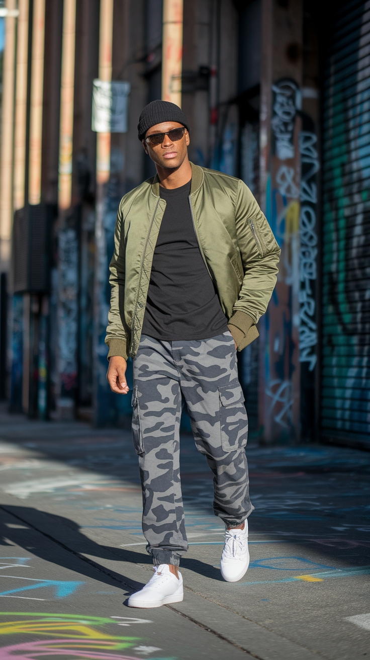 Grey Camo Cargo Pants Outfit: Edgy and Functional Styles outfit idea
