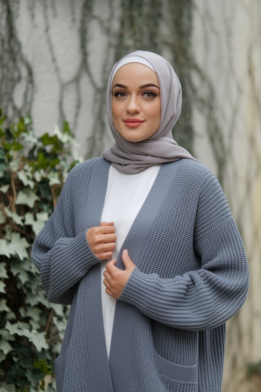 Grey Cardigan Outfit Women Hijab: Effortless Elegance outfit idea