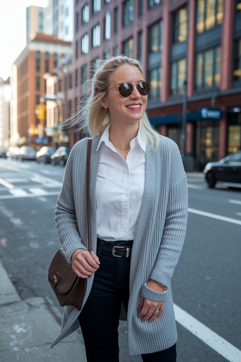 Grey Cardigan Work Outfit Women: Professional Yet Cozy outfit idea