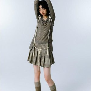 Grunge Asymmetric Long Sleeve Lace Top