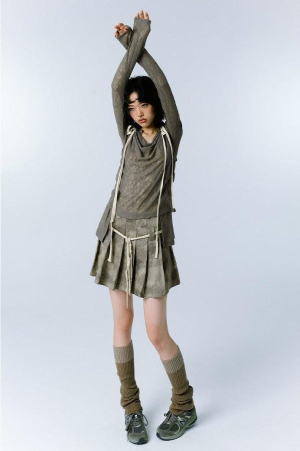 Grunge Asymmetric Long Sleeve Lace Top