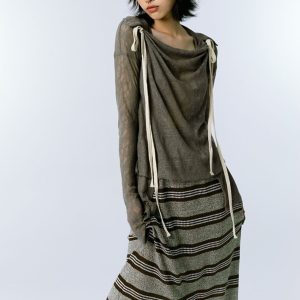 Grunge Asymmetric Long Sleeve Lace Top