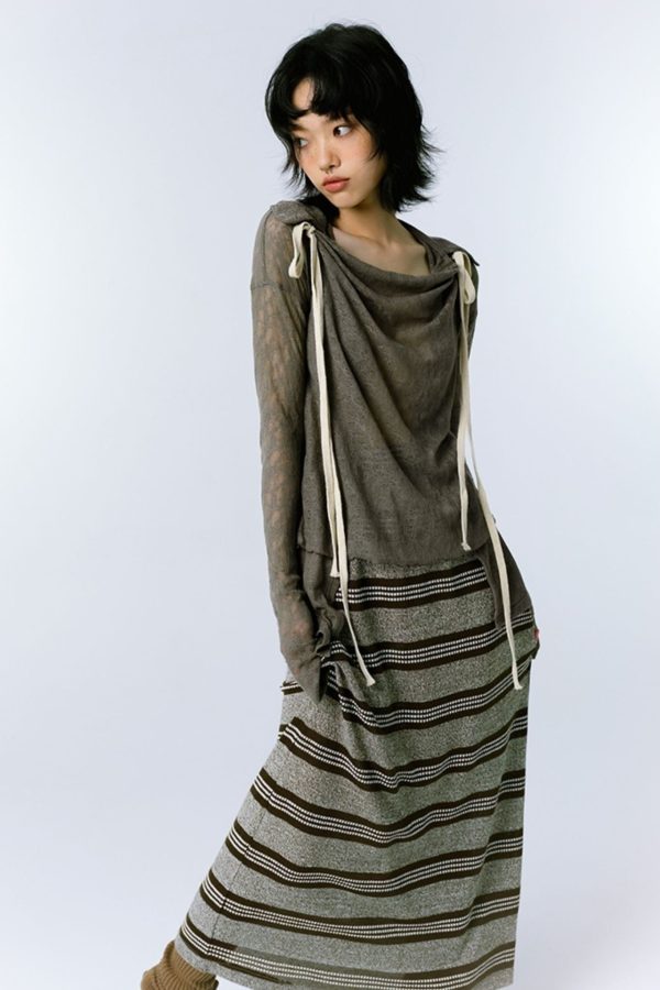 Grunge Asymmetric Long Sleeve Lace Top