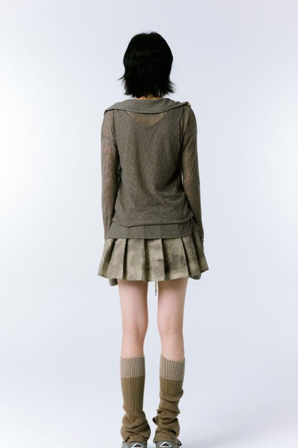 Grunge Asymmetric Long Sleeve Lace Top