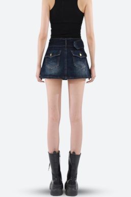 Grunge Belted Denim Mini Skirt