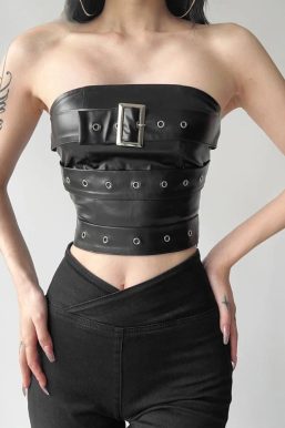 Grunge Belted Faux Leather Tube Top