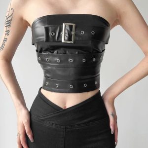 Grunge Belted Faux Leather Tube Top