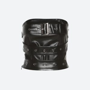 Grunge Belted Faux Leather Tube Top