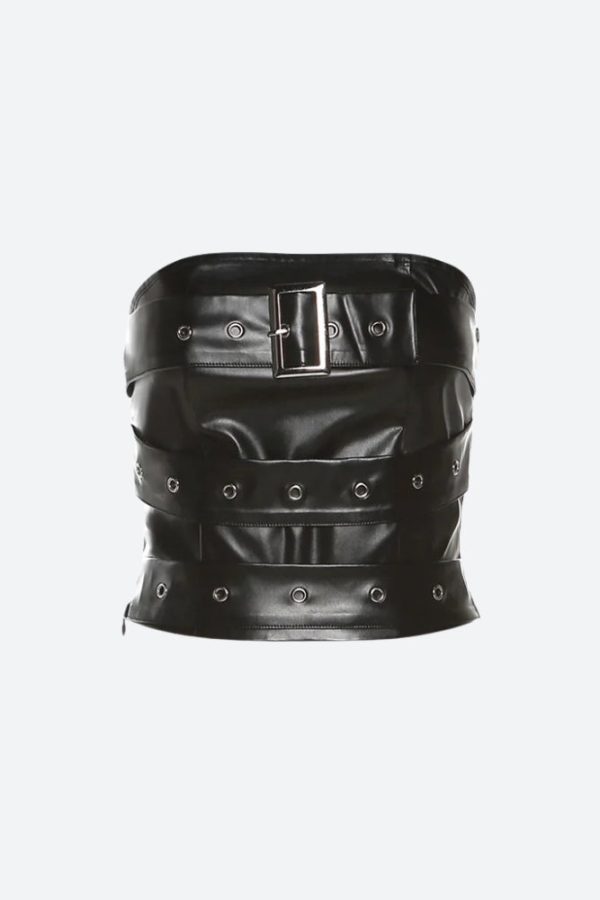Grunge Belted Faux Leather Tube Top