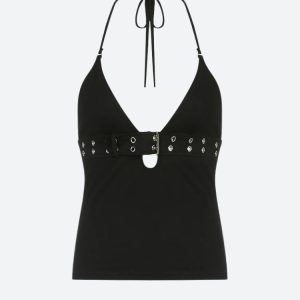Grunge Belted Halter Neck Top