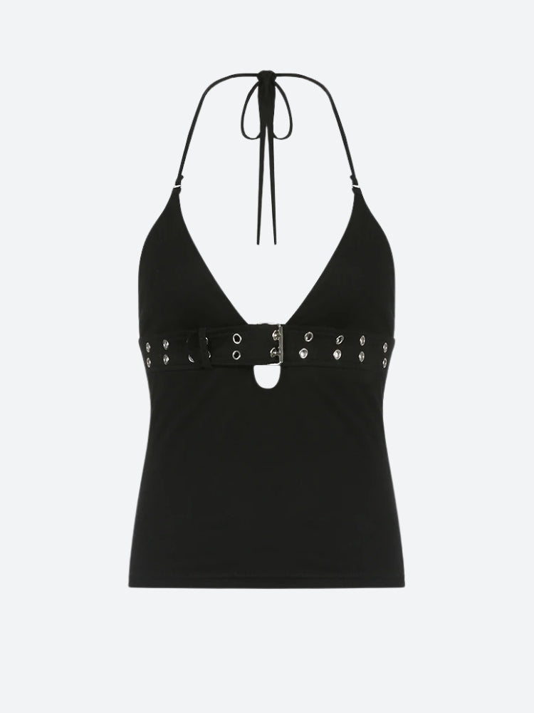 Grunge Belted Halter Neck Top Grunge Belted Halter Neck Top
