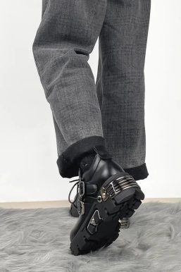 Grunge Belted Lace Up Platform Boots