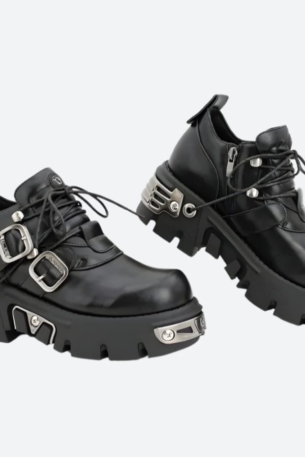 Grunge Belted Lace Up Platform Boots