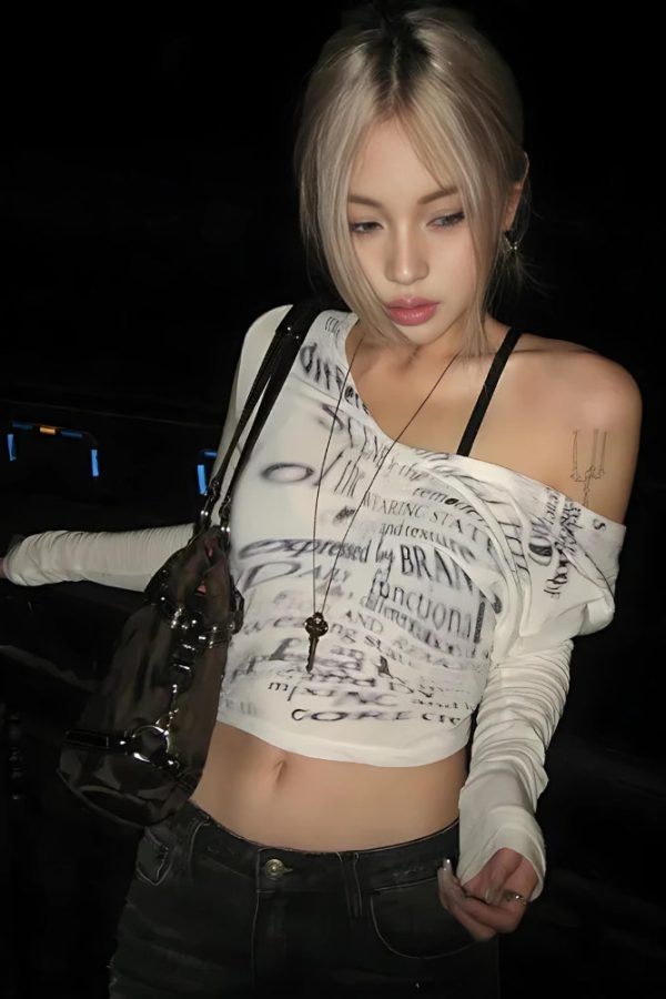 Grunge Blur Letter One Shoulder Top