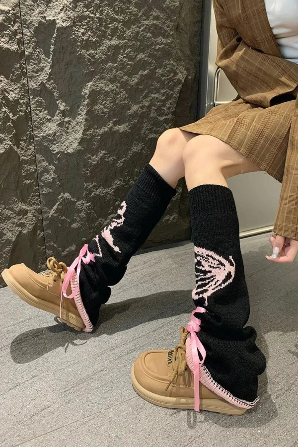 Grunge Butterfly Lace Up Leg Warmers