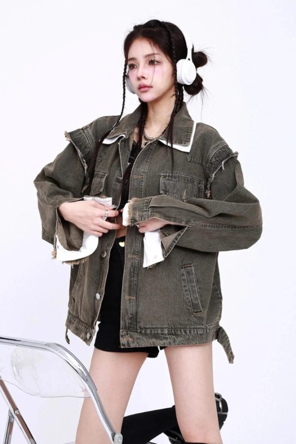 Grunge Button Up Oversized Denim Jacket