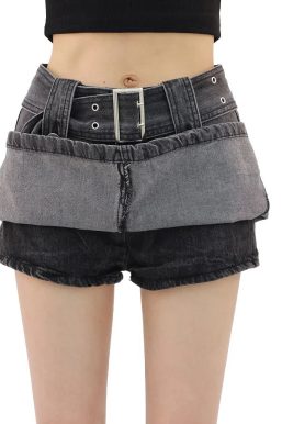 Grunge Buttoned Belt Loop Mini Skort