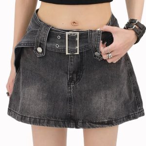 Grunge Buttoned Belt Loop Mini Skort