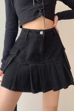 Grunge Cargo Denim Mini Skirt