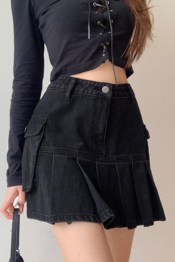 Grunge Cargo Denim Mini Skirt