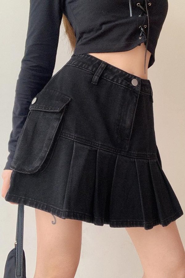 Grunge Cargo Denim Mini Skirt