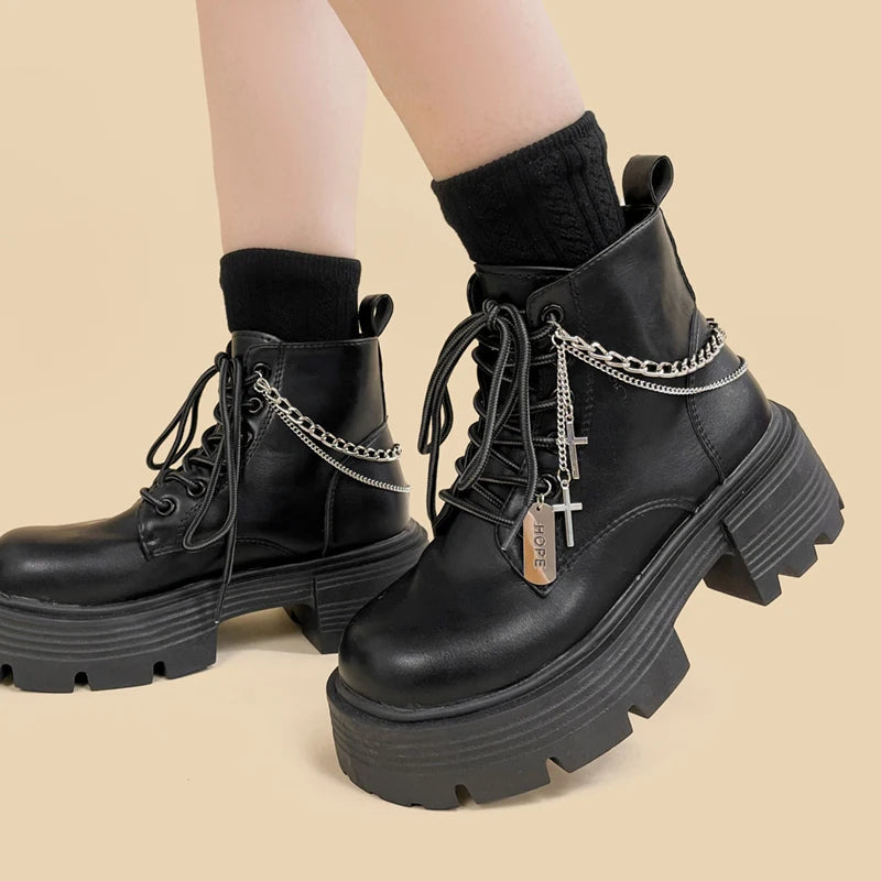 Grunge Chain with Cross Combat Boots Grunge Chain with Cross Combat Boots