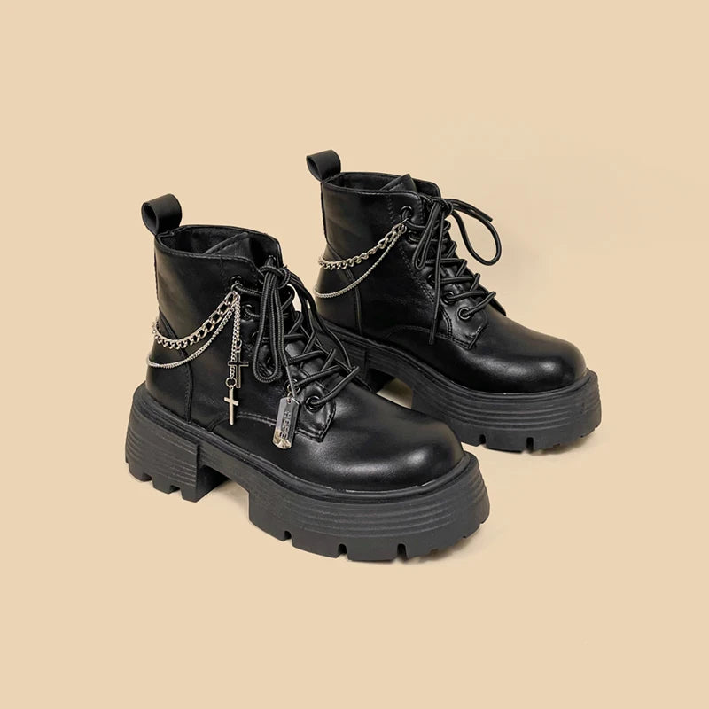 Grunge Chain with Cross Combat Boots Grunge Chain with Cross Combat Boots
