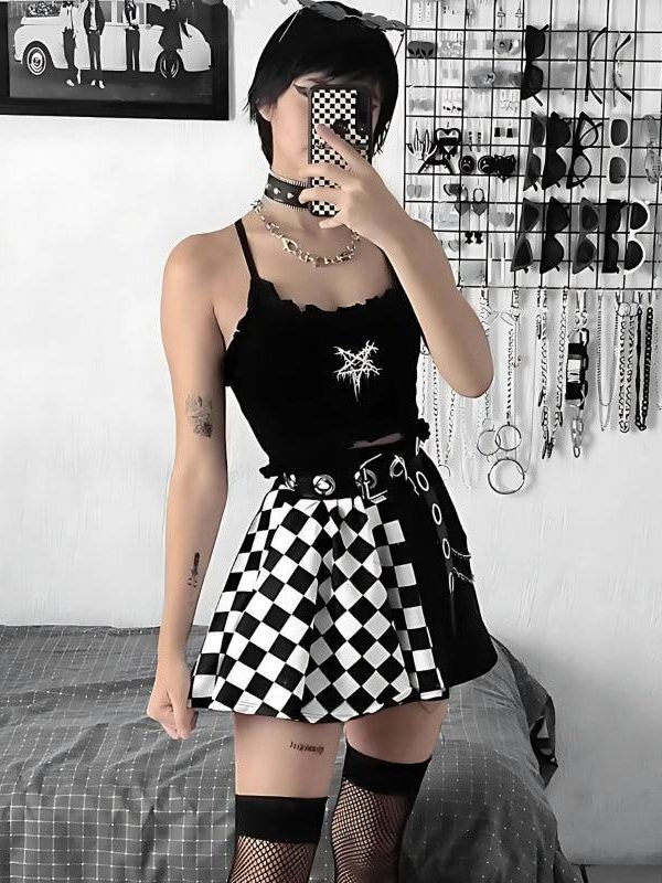 Grunge Checked A-Line Mini Skirt