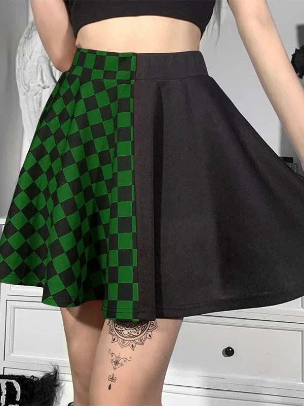 Grunge Checked A-Line Mini Skirt