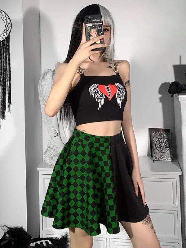 Grunge Checked A-Line Mini Skirt