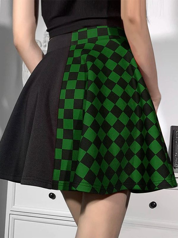 Grunge Checked A-Line Mini Skirt