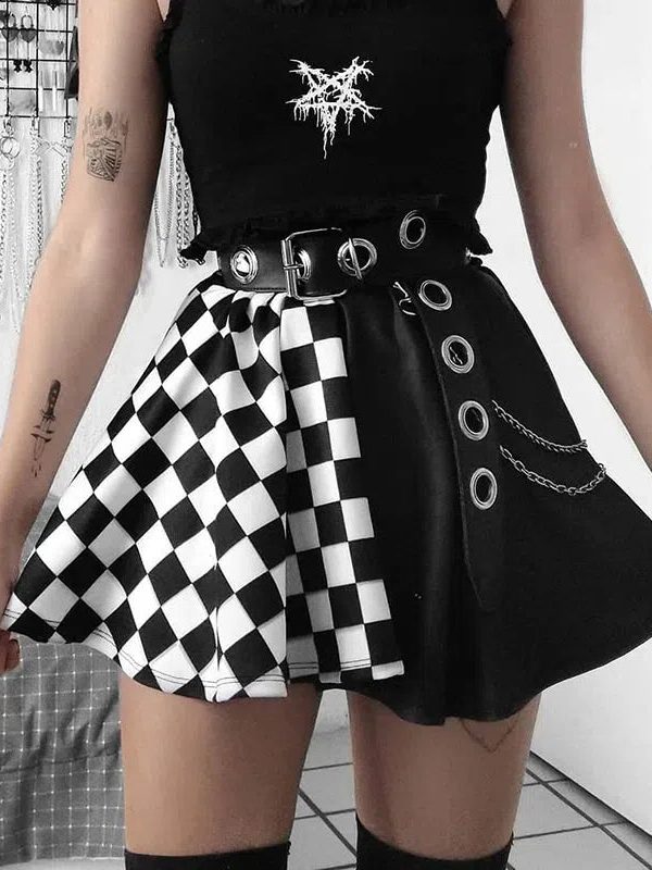 Grunge Checked A-Line Mini Skirt