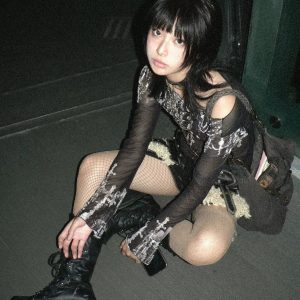 Grunge Cross Wide Neck Mesh Top