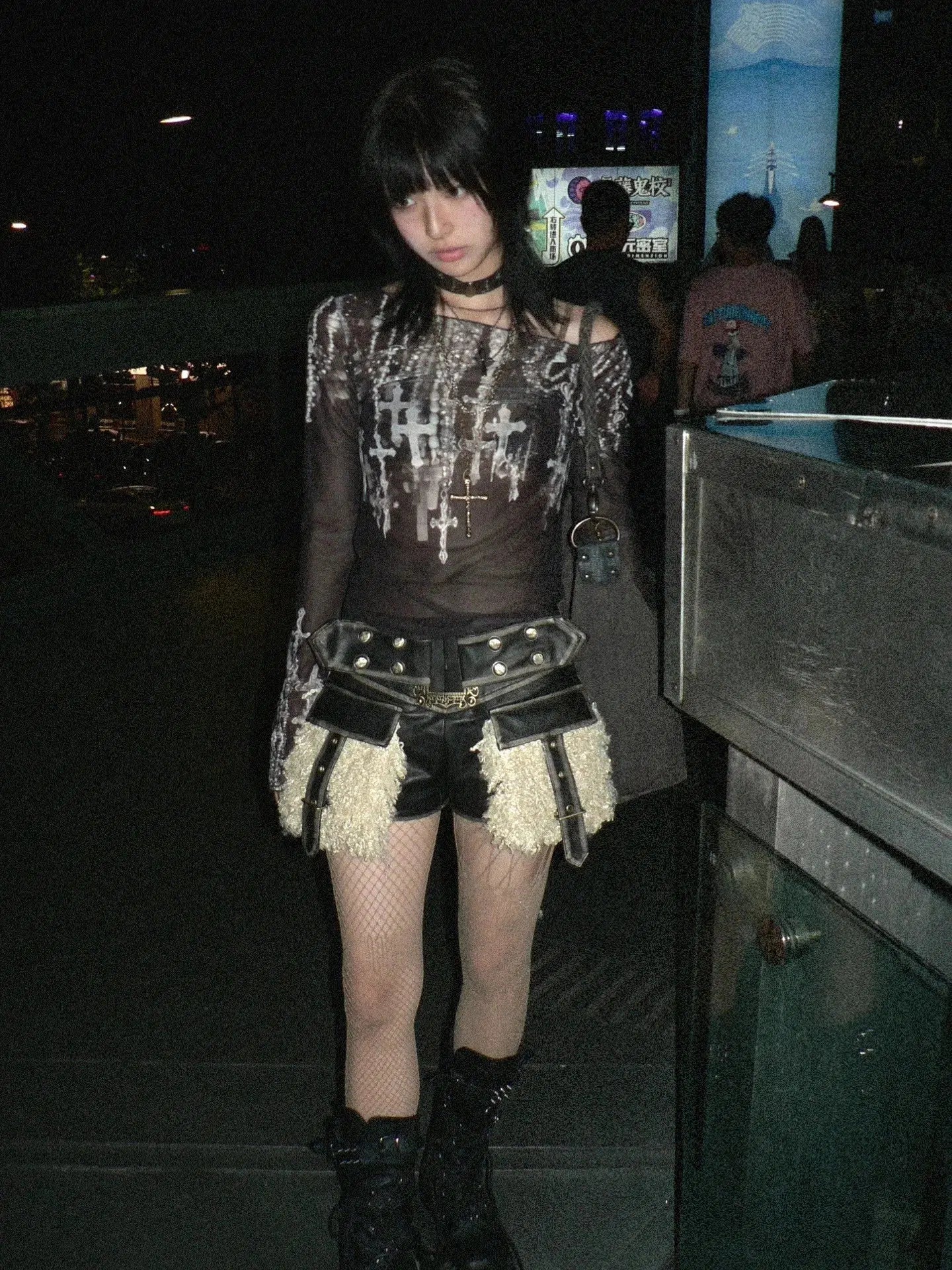 Grunge Cross Wide Neck Mesh Top Grunge Cross Wide Neck Mesh Top