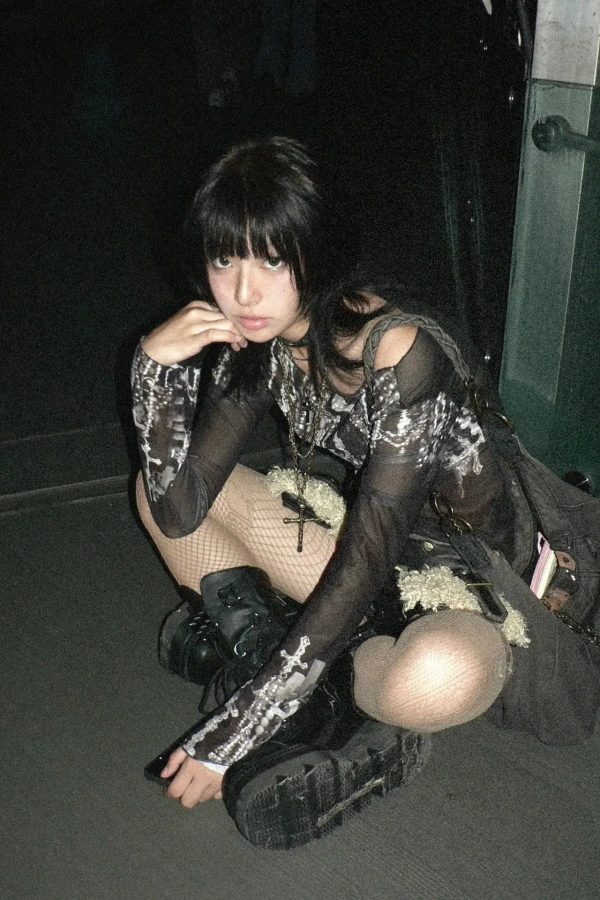 Grunge Cross Wide Neck Mesh Top