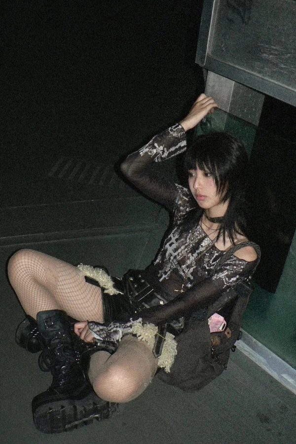 Grunge Cross Wide Neck Mesh Top