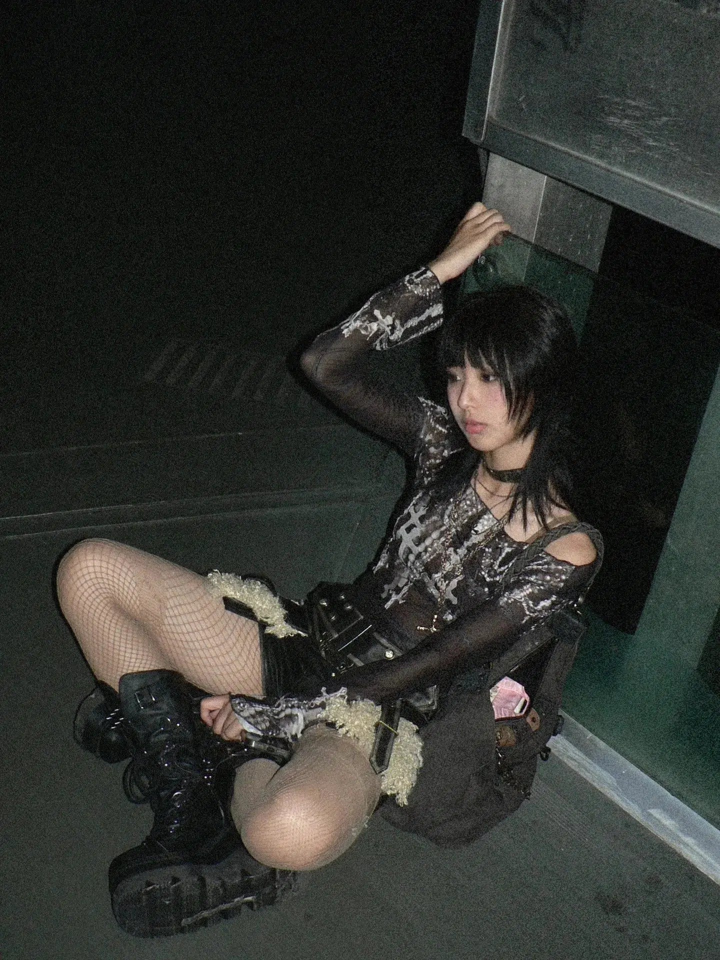 Grunge Cross Wide Neck Mesh Top Grunge Cross Wide Neck Mesh Top