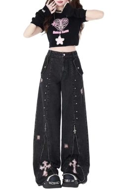 Grunge Cross Zip-Up Jeans