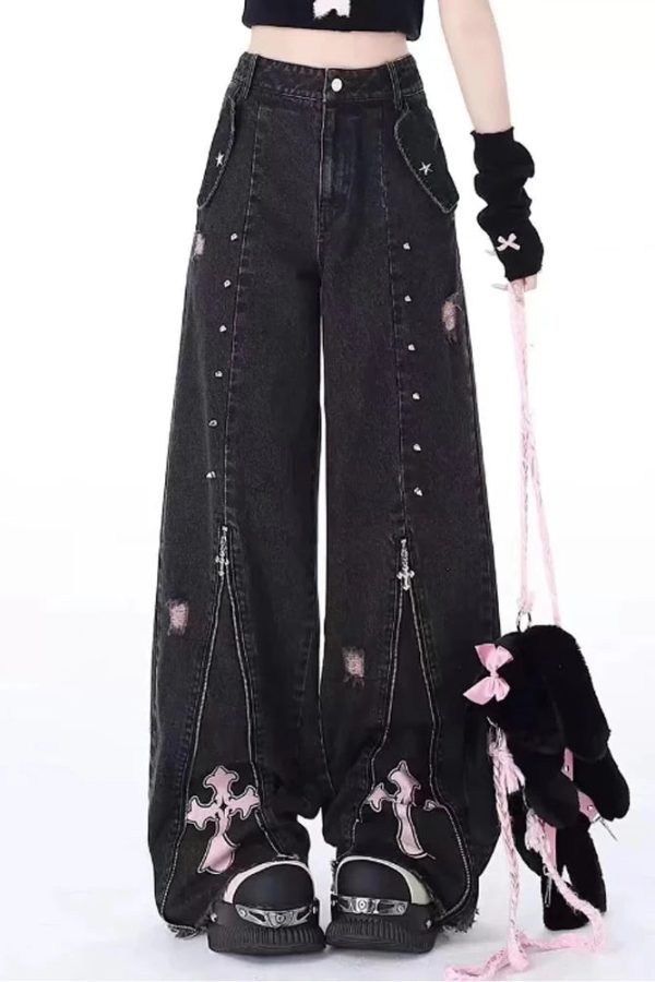 Grunge Cross Zip-Up Jeans