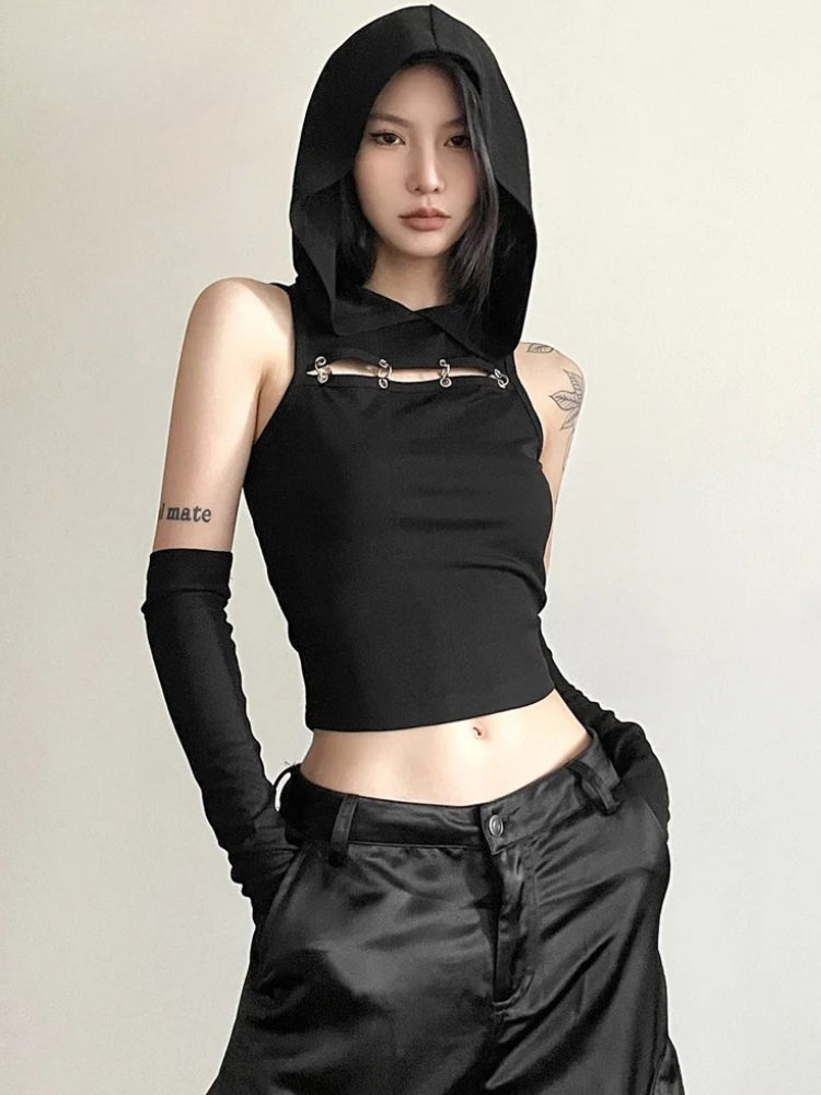 Grunge Cut Out Hooded Top Grunge Cut Out Hooded Top