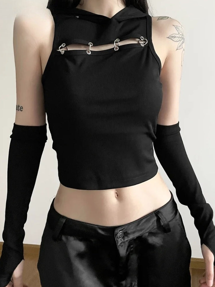 Grunge Cut Out Hooded Top Grunge Cut Out Hooded Top