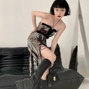 Grunge Cut Out Split Midi Dress