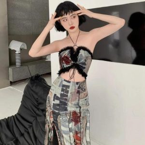 Grunge Cut Out Split Midi Dress