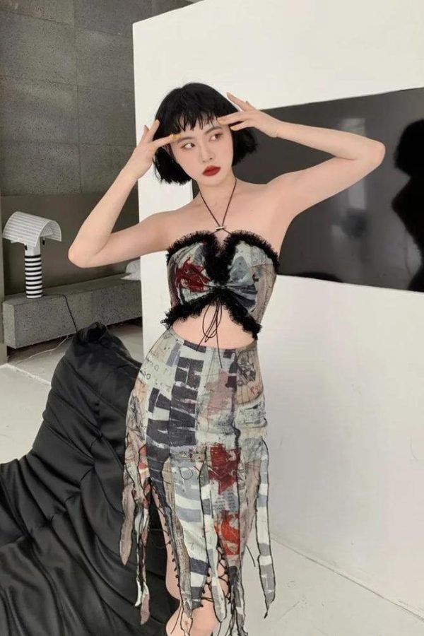 Grunge Cut Out Split Midi Dress