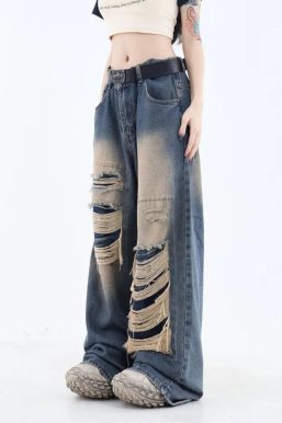 Grunge Dark Wash Distressed Jeans