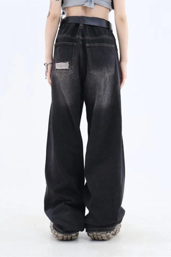 Grunge Dark Wash Distressed Jeans